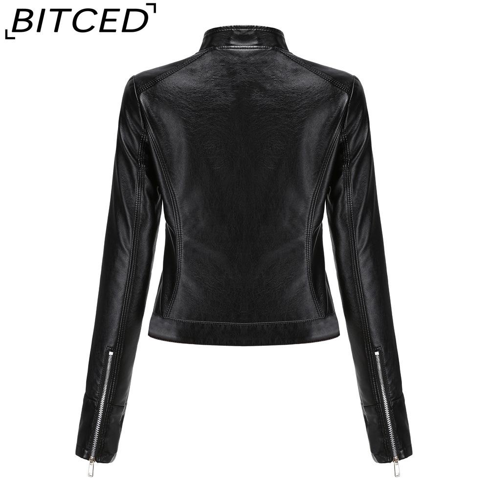 BITCED Lightweight Leather Jacket - Short-Sleeved Spring/Fall Stand-Up Collar Women's Leather Jacket