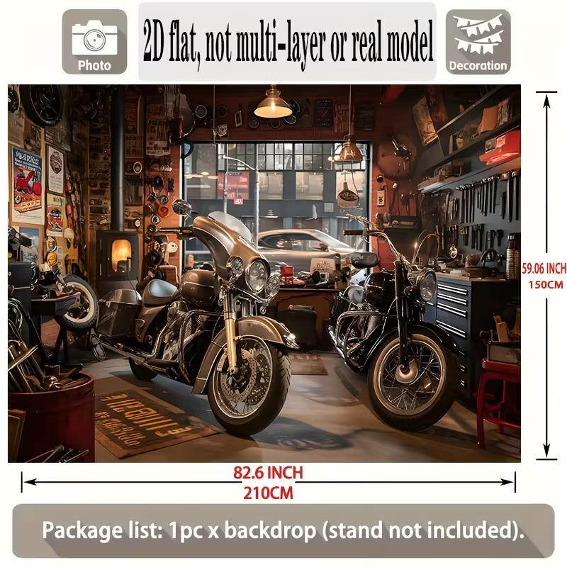 2D Vintage Motorrad Werkstatt Kulisse Banner - Biker Party Foto Hintergrund