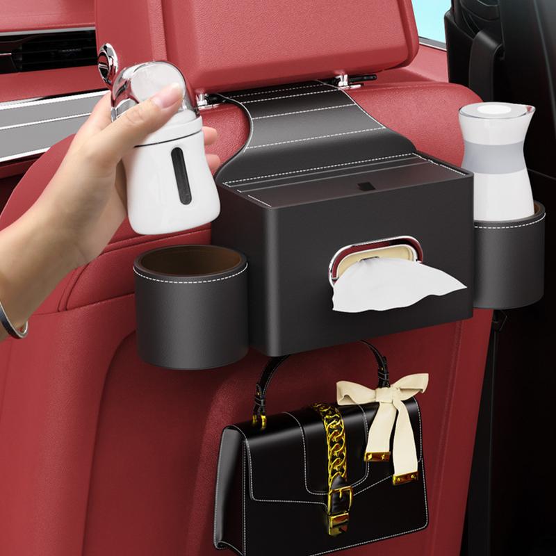 Headrest Storage Box With Hooks Wear-Resistant Seat Back Organizers Car Organizer With Cup Holders For Bottles Snacks Toys Wipes