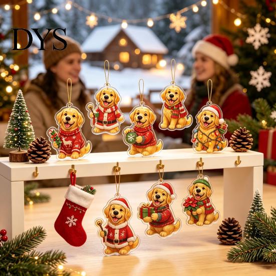 Cute Animal Collection 24 Days Christmas Advent Calendar with 2D Acrylic Dog/Cat/Cow/Duck/Flamingo Tree Hanging Decor Ornaments, Decorations