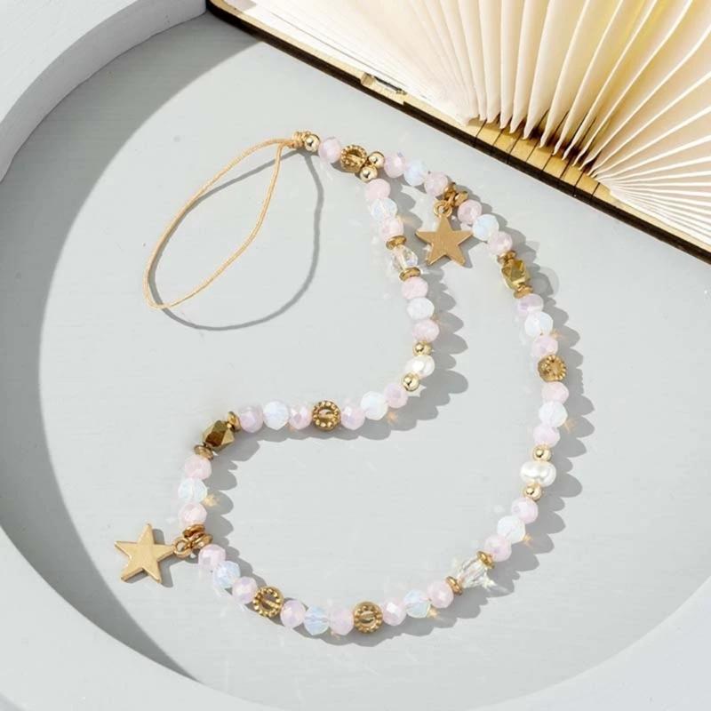 Beaded Mobile Phone Chains Phone Jewelry Women Girls Anti Lost Telephone Lanyard Hanging Rope Star Pendant Phone Lanyard