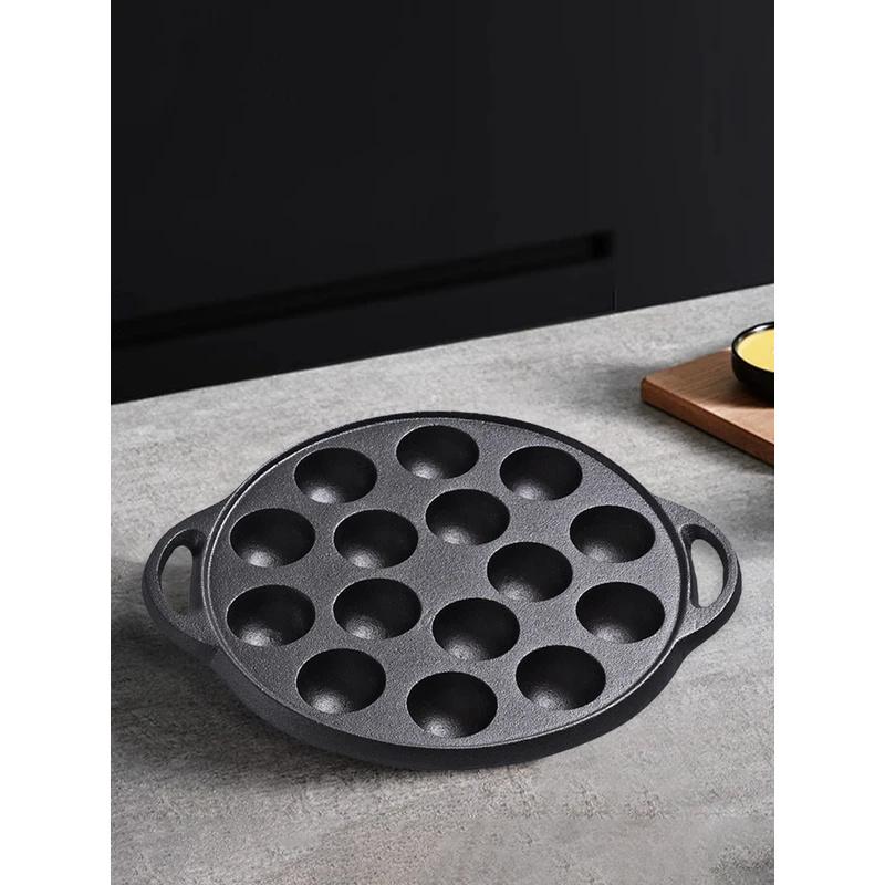 Tigaie Takoyaki din fontă, 15 compartimente, antiaderentă, pentru tigaie Takoyaki, perfectă pentru caracatițe, bile, clătite