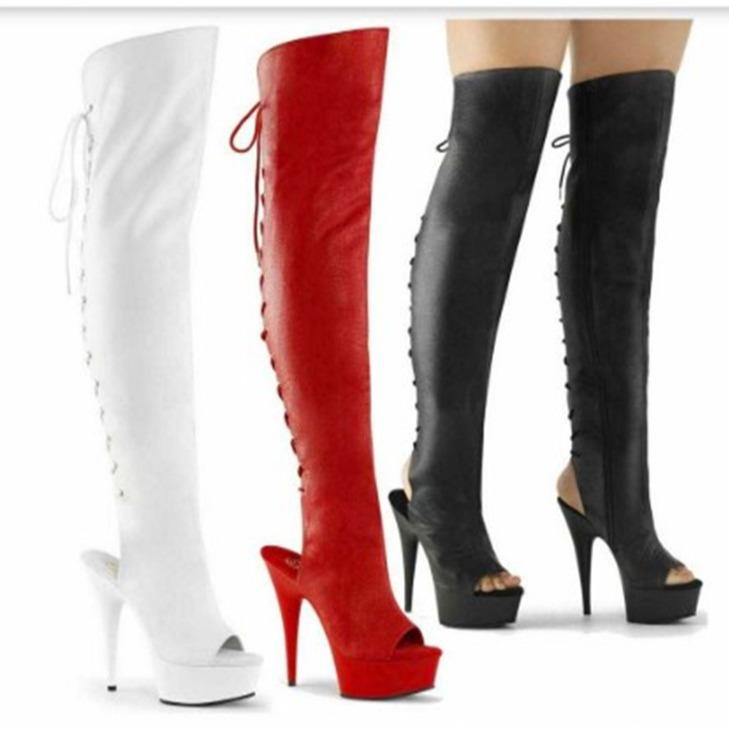 15 cm dünner Absatz runde Spitze Bankett Mode Stiefel Sommer Klebe dünner Absatz hochschaftig Bestellweiß einfarbig Durchschnittsgröße superhoher Absatz