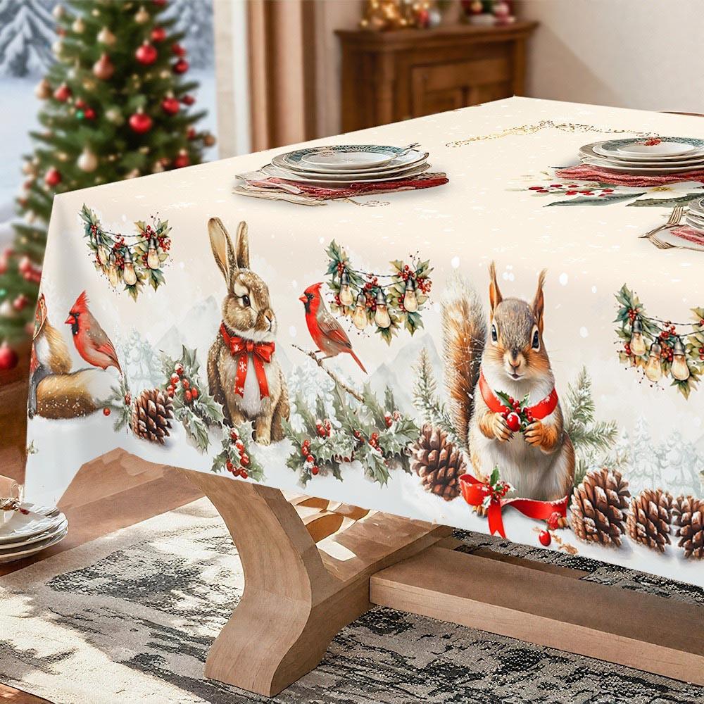 Christmas Tablecloth Snowman Reindeer Holiday Dining Table Cover Dustproof Festive Xmas Party Home Decoration