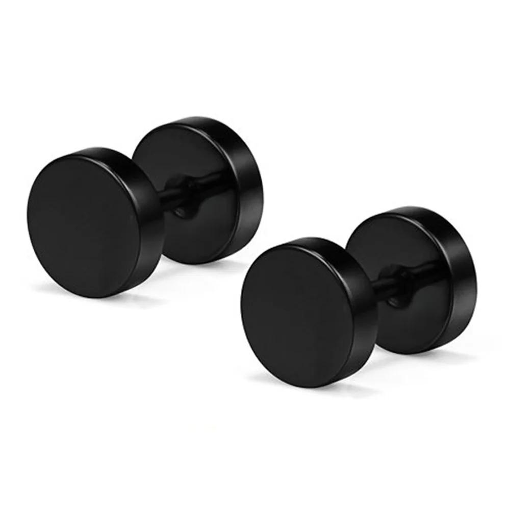 Kadınlar İçin Bir Çift Siyah Paslanmaz Çelik Yuvarlak Küpe Dumbbell Piercing Küpeleri Erkek Punk Moda Takı 2-14mm