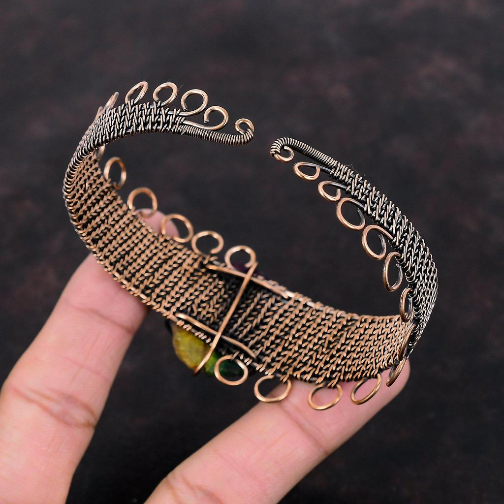 Rainbow Solar Quartz Druzy Bangle Copper Wire Wrapped Cuff Bracelet Adjustable Gemstone Bangle Handmade Bracelet Copper Jewelry Gift For Him