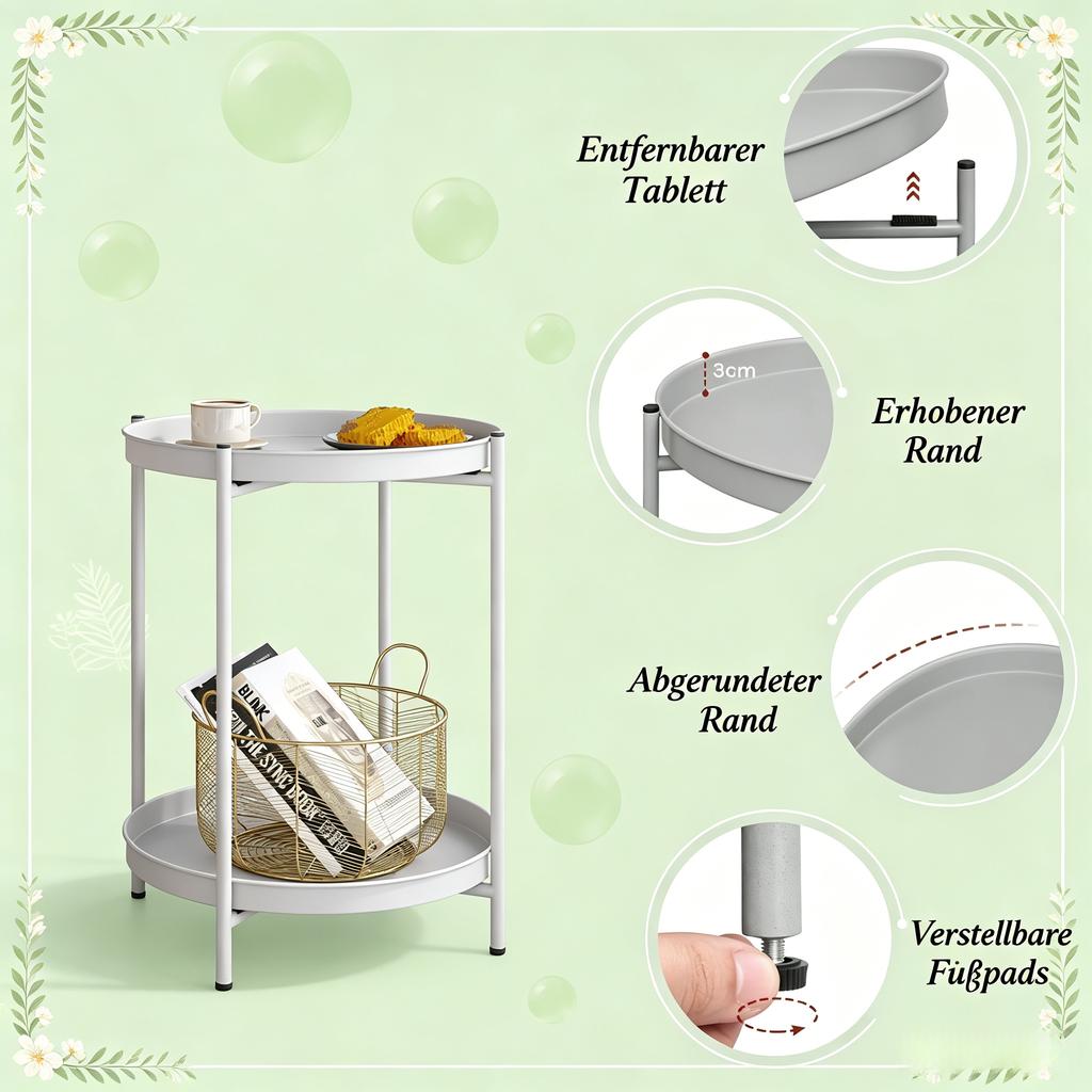 Storage Side Table, Stylish Sofa Table, Round Coffee Table, Nightstand, Plant Stand (only with sofa table)