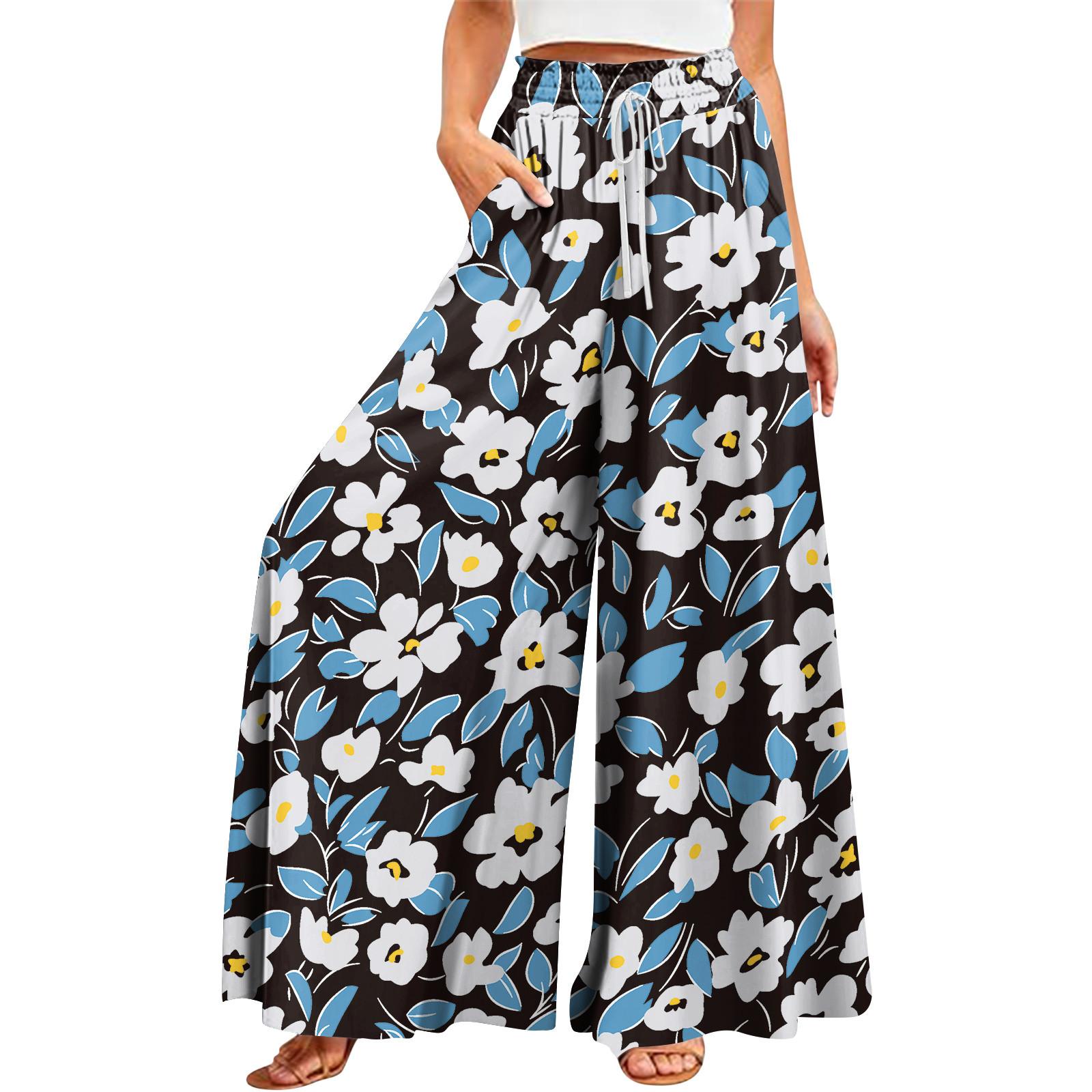 

Women s Summer Wide Leg Pants High Waisted Flowing Pockets Fashion Casual Casual Bohemian Printed Beach Pants L