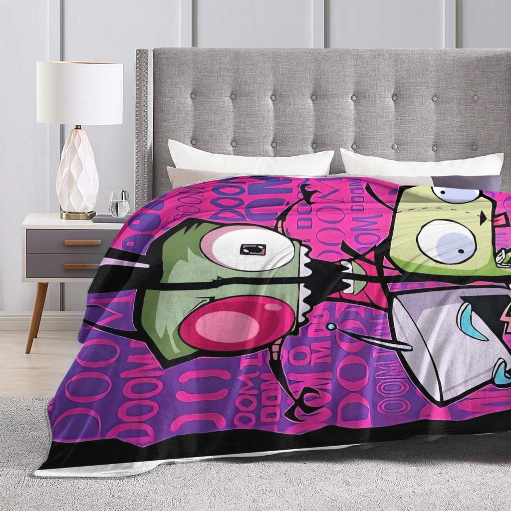 Invader Zim Movie Blanket  Soft Aesthetic Plush Throw Blanket For Bedroom Airplane Travel Flannel Bedspread Bed Cover