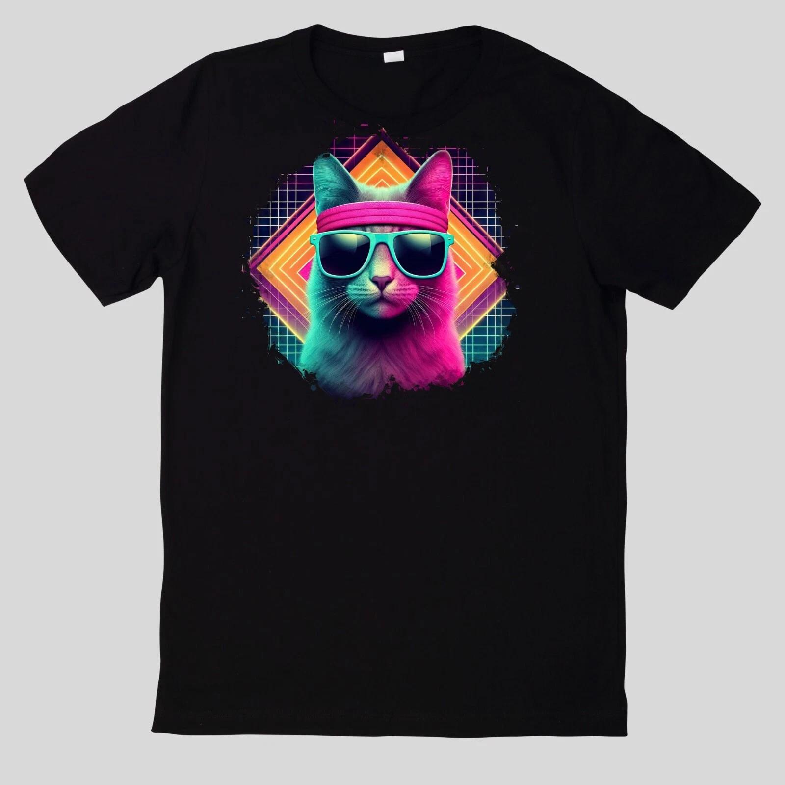 T-Shirt Aquarell Retro coole Katzen L