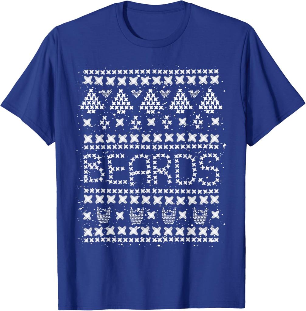 Ugly Christmas Sweater Style Beards Graphic Tee Men Casual Short Sleeve TShirt for Winter