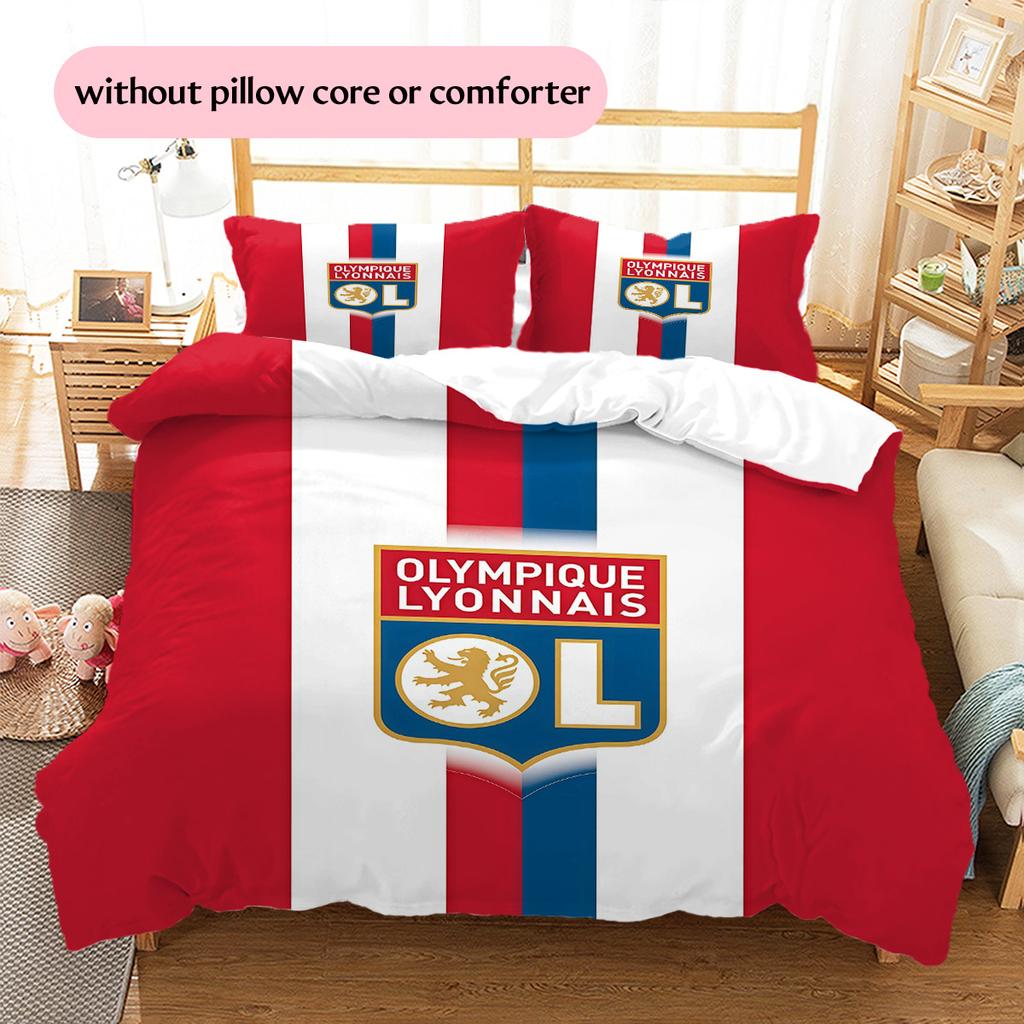 Olympique Lyonnais Pattern Bedding Quilt Set Home Decoration Gift (1 * duvet cover + 2 * pillowcase without core)