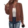 Women's Grey Short Baseball Jacket with Stand Collar, Casual Outerwear for Spring and Fall