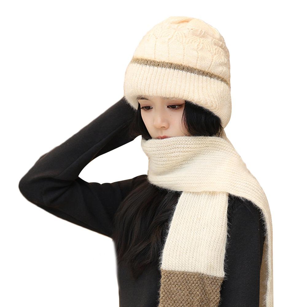 Plush Beanie Hat Scarf Thickened Scarf Set Hooded Fashion Ear Protection Hat  Cycling