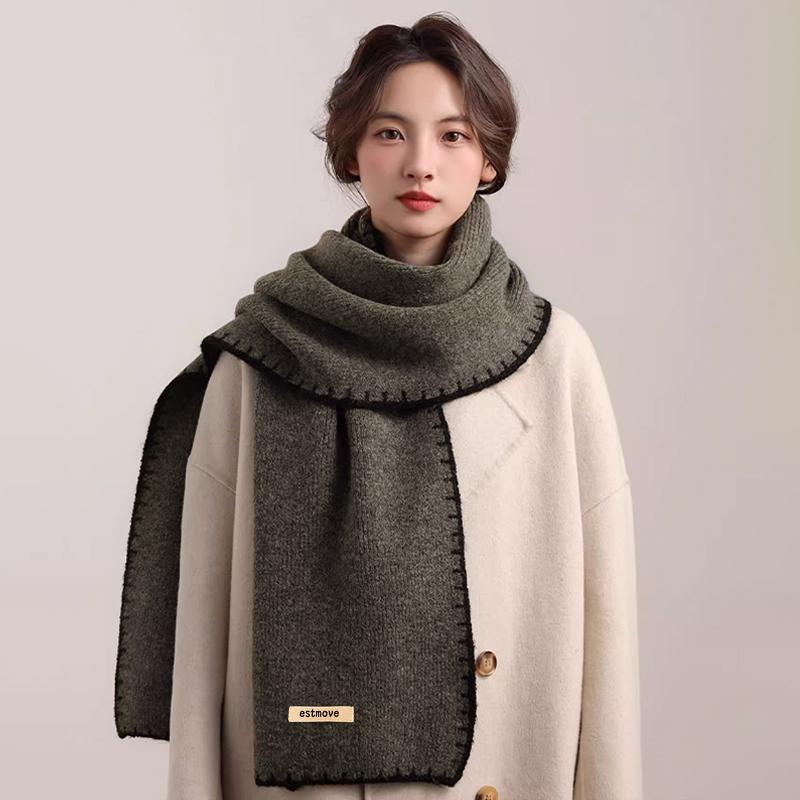 Korean Contrast Knitted Scarf Winter Keeping Warm Fashion Retro Versatile Scarf