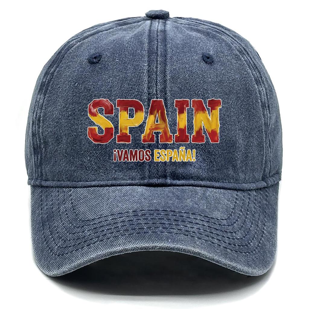 Snapback Baseball Cap With "SPAIN" "VAMOS ESPANA" Flag Printed , Adjustable Baseball Cap Curved Brim Inelastic Casual Cozy Man's Cap