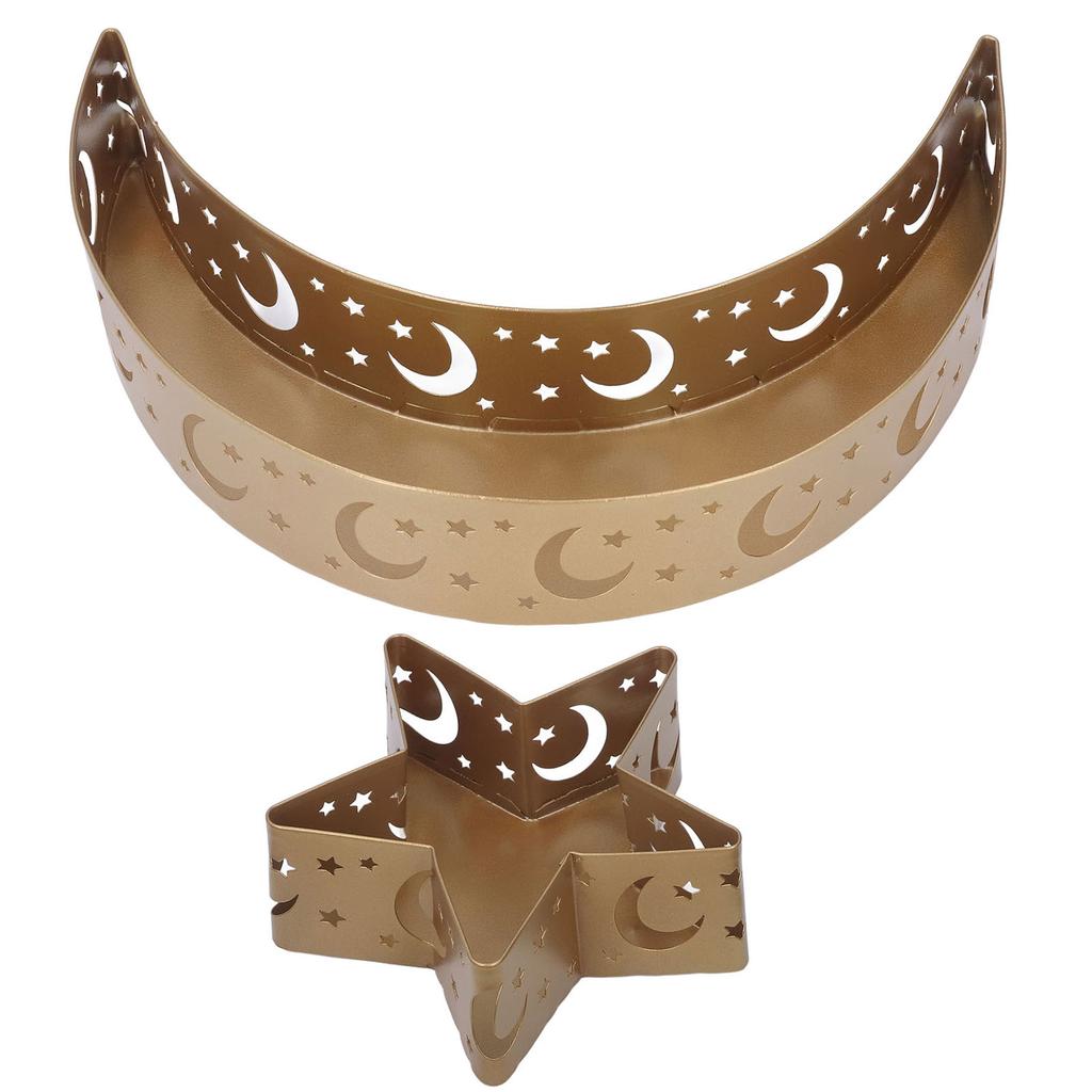 2 Stück Ramadan Desserttablett Mond Stern Edelstahl Eid Serviertischgeschirr Dekor für Islam Muslim
