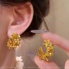 New Golden Flower C-shaped Earrings Women's Retro Temperament Stud Earrings