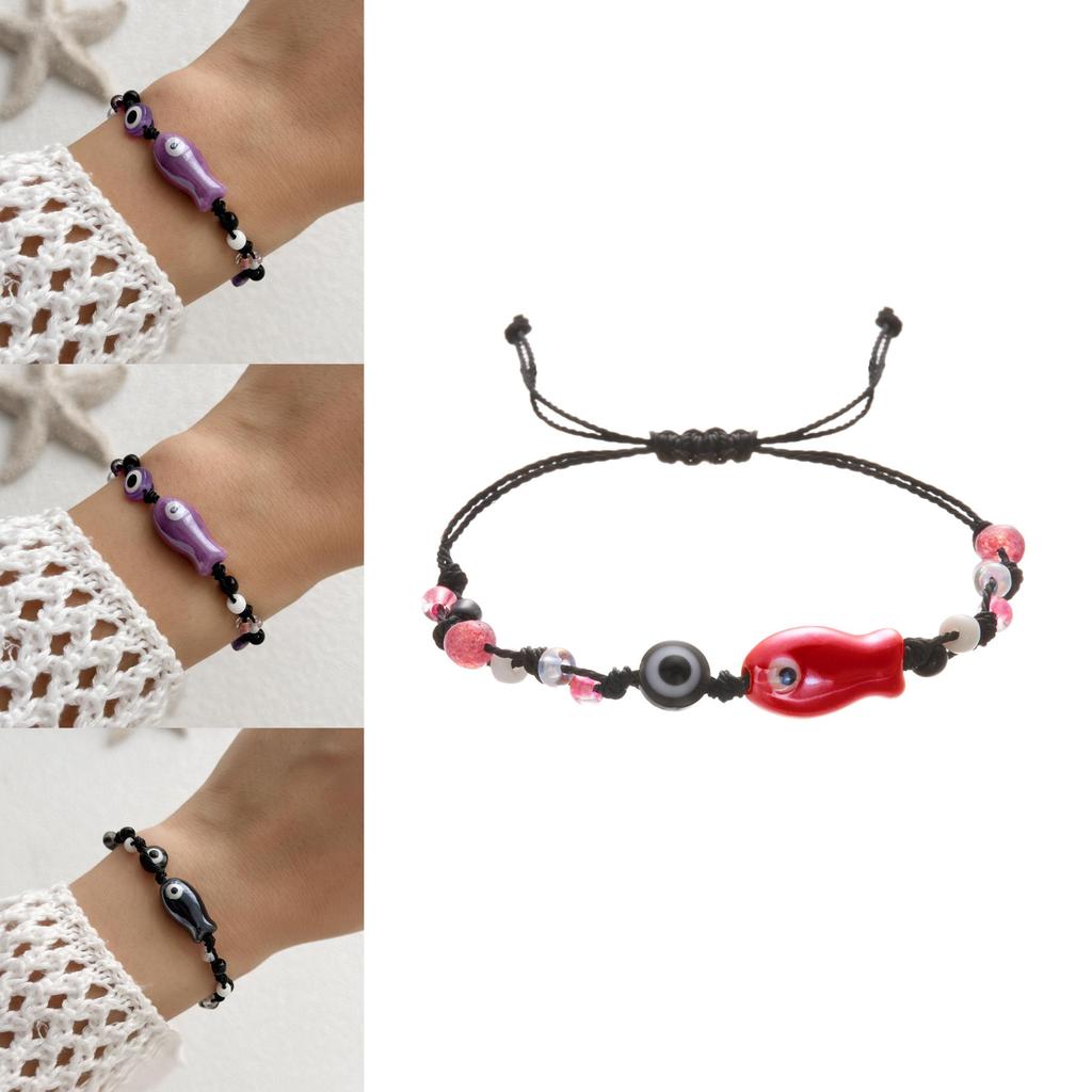Handcrafted Ceramic Fish Bracelet With Colorful Eyes For Fashion Jewelry