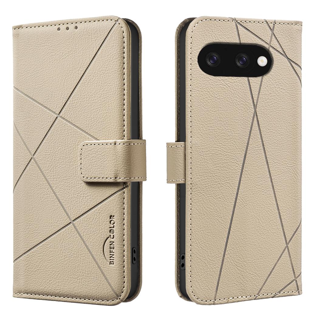 For Google Pixel 9a Case BINFEN COLOR BF35 Geometry Imprinted Leather Phone Cover RFID Blocking Wallet Stand