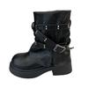 Maillard Trouser Boots 2025 New Retro Round Head Niche Design Medium Tube Boots Rivet Knight Boots
