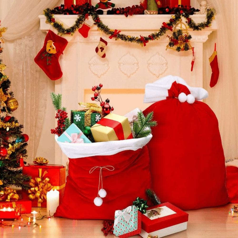 Weihnachtsdekoration Kreativer Extra Großer Weihnachtssack Rot Wiederverwendbarer Aufbewahrungsbeutel Kordelzugverschluss Riesiger Süßigkeitensack Neujahr