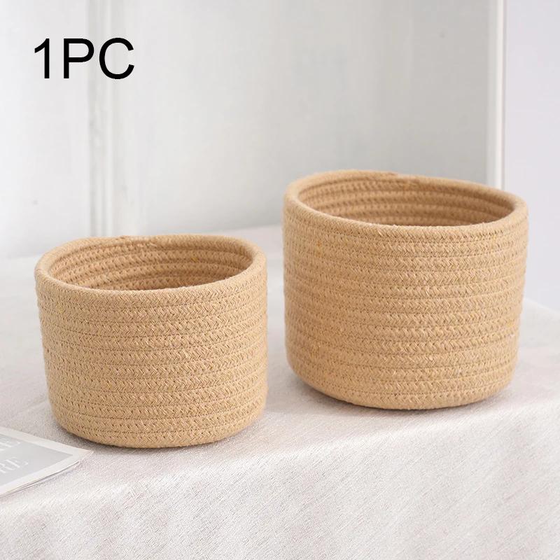 Handgefertigter gewebter Aufbewahrungskorb aus Baumwollseil Kosmetik Schmuck Schreibtischaufbewahrung Schlüssel Snacks Box Kleinkram Organizer