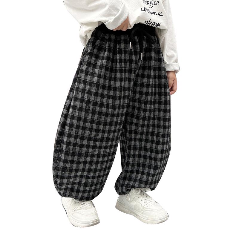 Boys' Korean-Style Loose Plaid Pants - Versatile, Fashionable Spring/Autumn Long Pants for Small To Medium Children (2025)