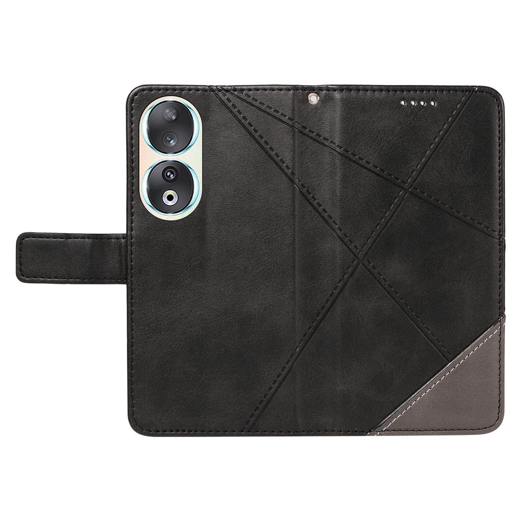 Etui portfelowe na Honor 90, skórzane etui na telefon z geometrycznymi liniami, w stylu książeczki, ze składaną podstawką
