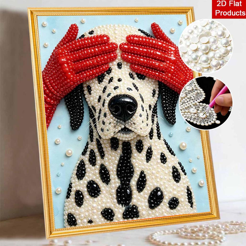 Sparkling Framed Pearl Painting Kit DIY with Cute Dalmatian Dog 3D Bead Art Canvas Ready to Display Home Wall Decor Gift Idea for Art Lovers