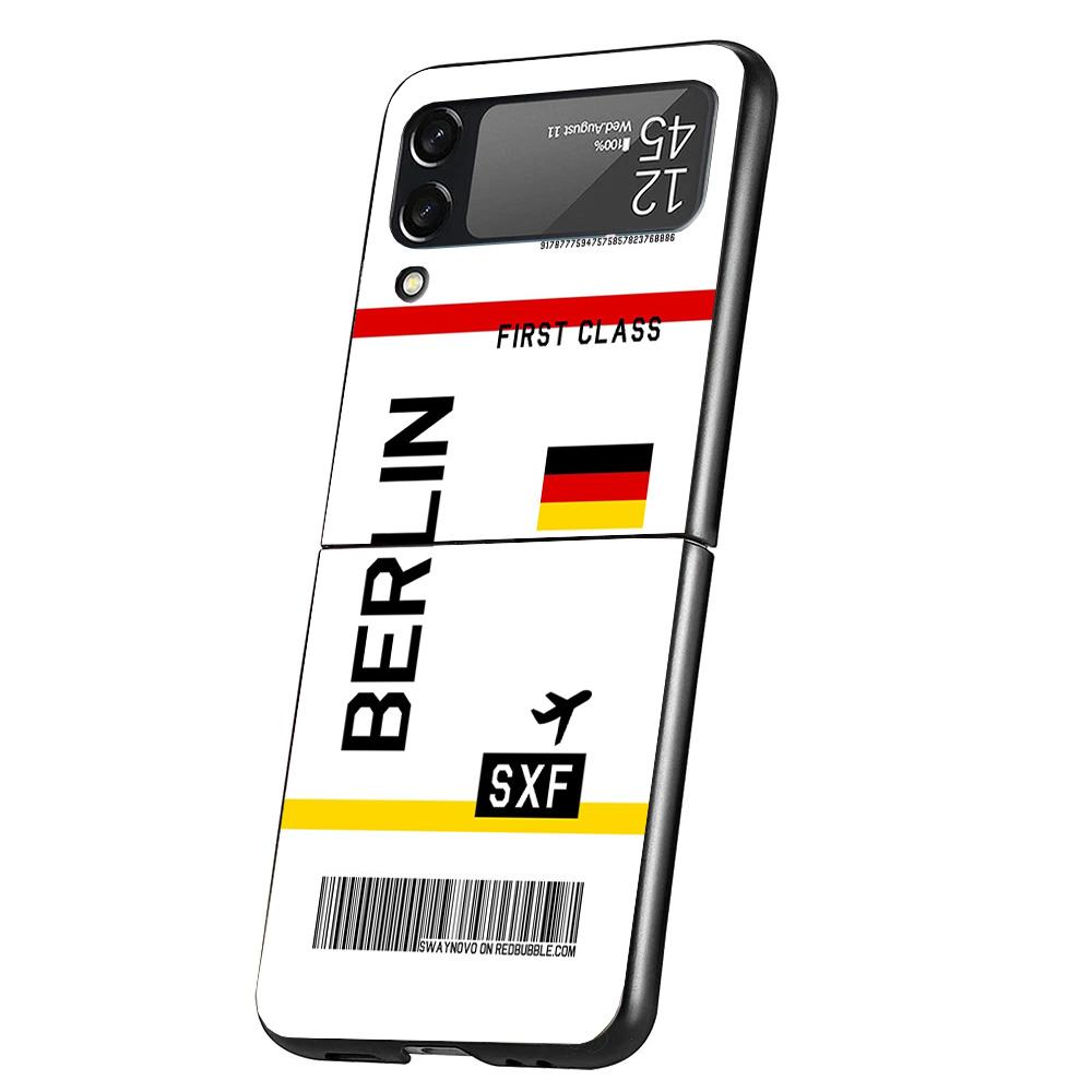 Travel Ticket Label Cover Phone Case For Samsung Galaxy Z Flip 7 6 5 4 3 5G Flip7 Flip6 Flip5 Flip4 Flip3 Black Fundas Shell Gal