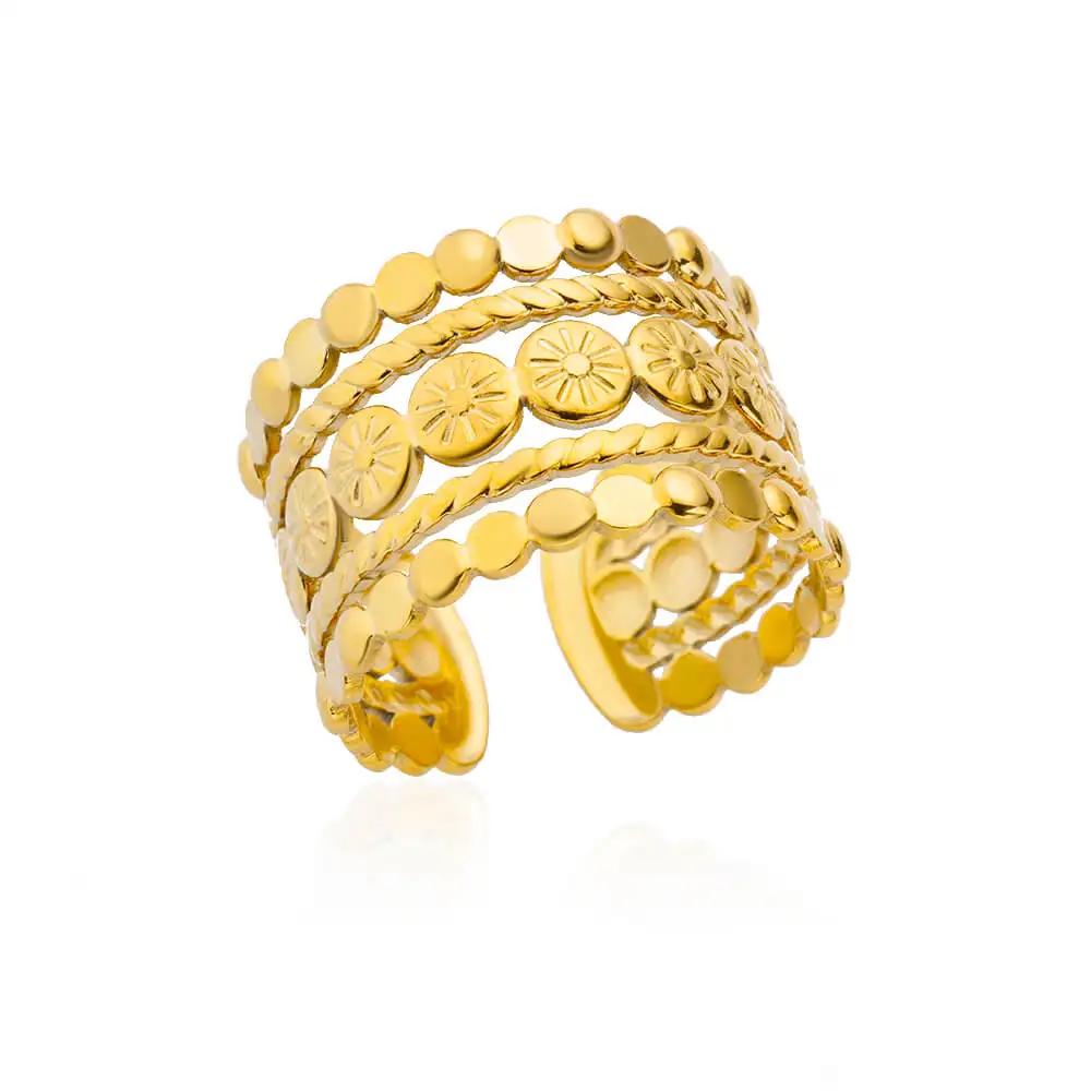 Stainless Steel Multi-Layer Hollow Ring For Women Men Gold Color Broad Surface Finger Jewelry Anillos Couple Wedding Flower Gift