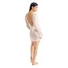 Women's See Through Backless Mini Dress Crew Neck Tie Up Sheer Mesh Mini Dress Long Sleeve Knitted Mesh Beach Coverups Short Dress for Women