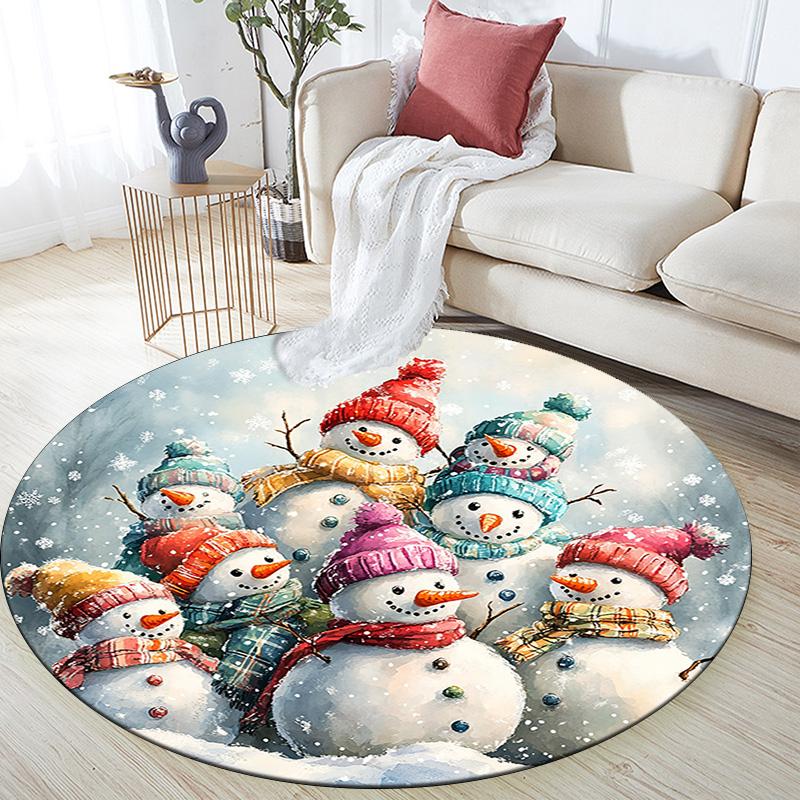 Snowmen Round Area Rug,Carpet Rug for Living Room Bedroom Sofa Playroom Decor,Non-slip Floor Mat