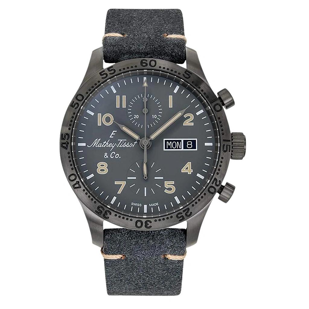 

Mathey-Tissot Type 21 Chrono кожаный ремешок черный циферблат автоматические часы H1821CHTLGO мужские чёрный