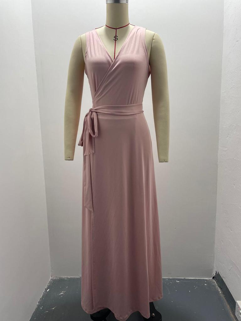 2026 Women's Lace-up V-neck Long Evening Gown - European & American Style