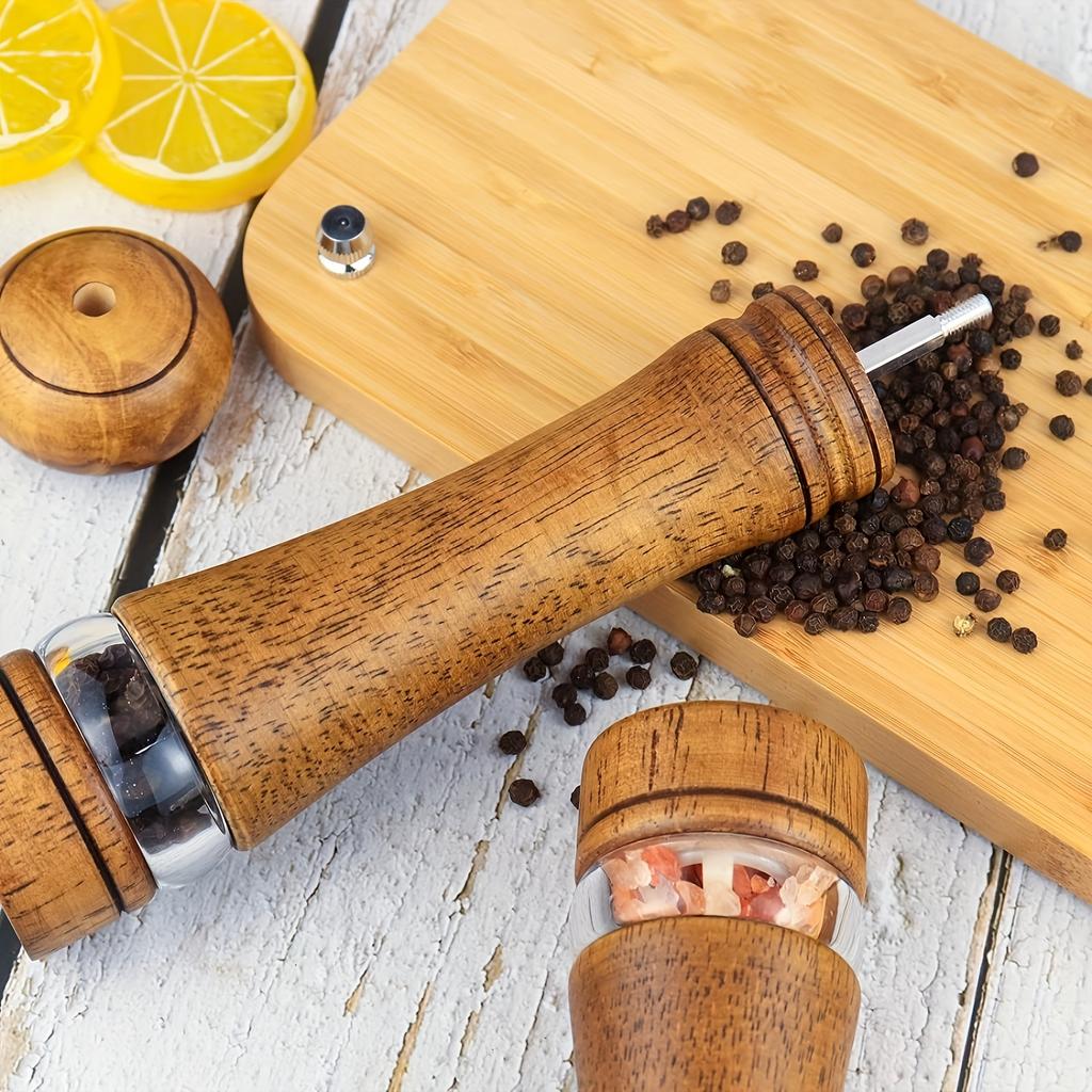 Premium Wooden Manual Pepper & Salt Grinder with Clear Viewing Window - Perfect for Fresh Seasonings, Essential Kitchen Gadget