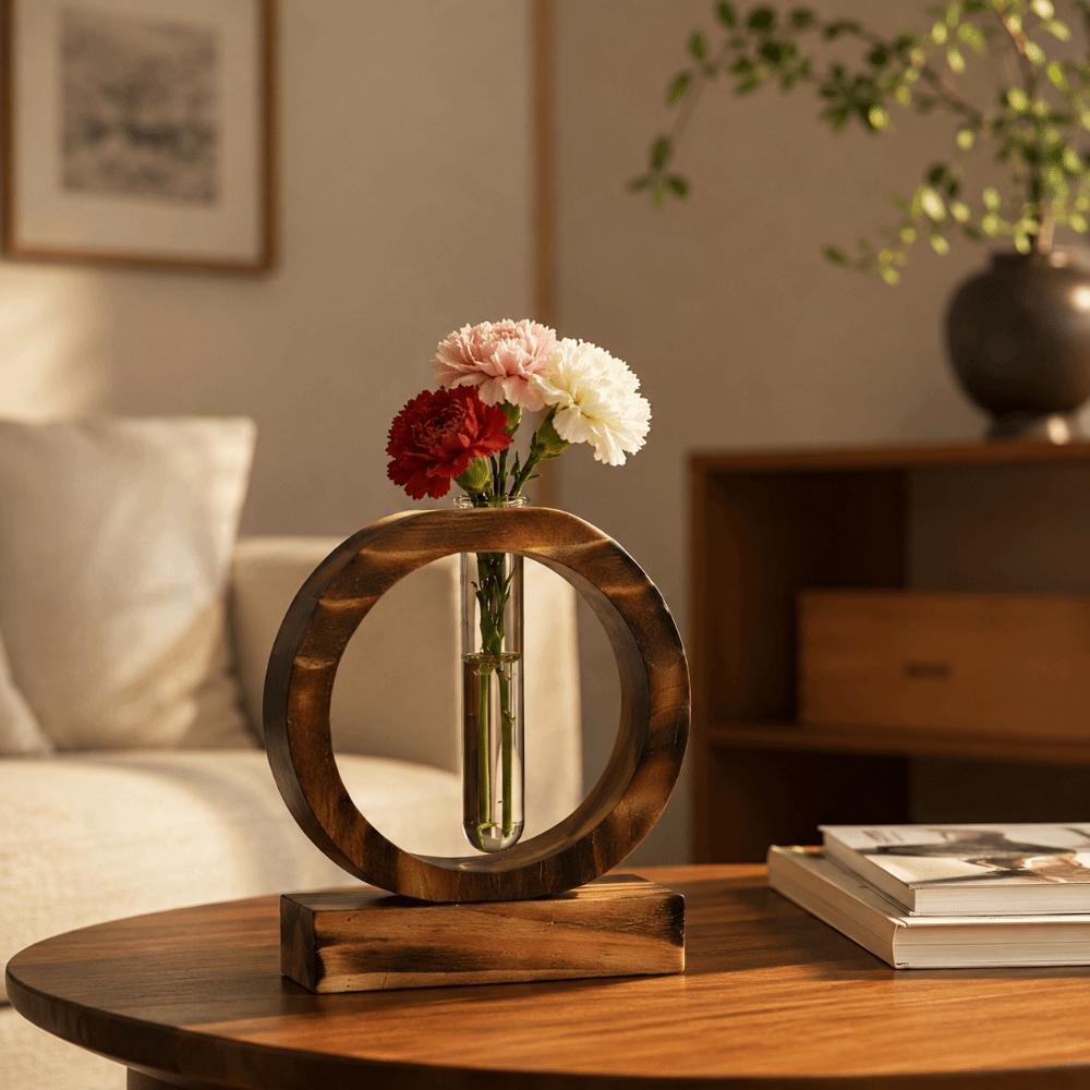 Wooden Tube Vase Desktop Ornaments Small Glass Vase Handicraft Hydroponic Flower Pot  Gift Type C