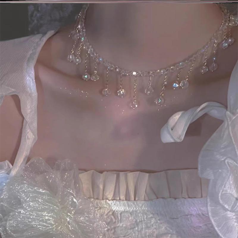 Sparkling Full Diamond Fringe Necklace for Women Luxury Collarbone Chain