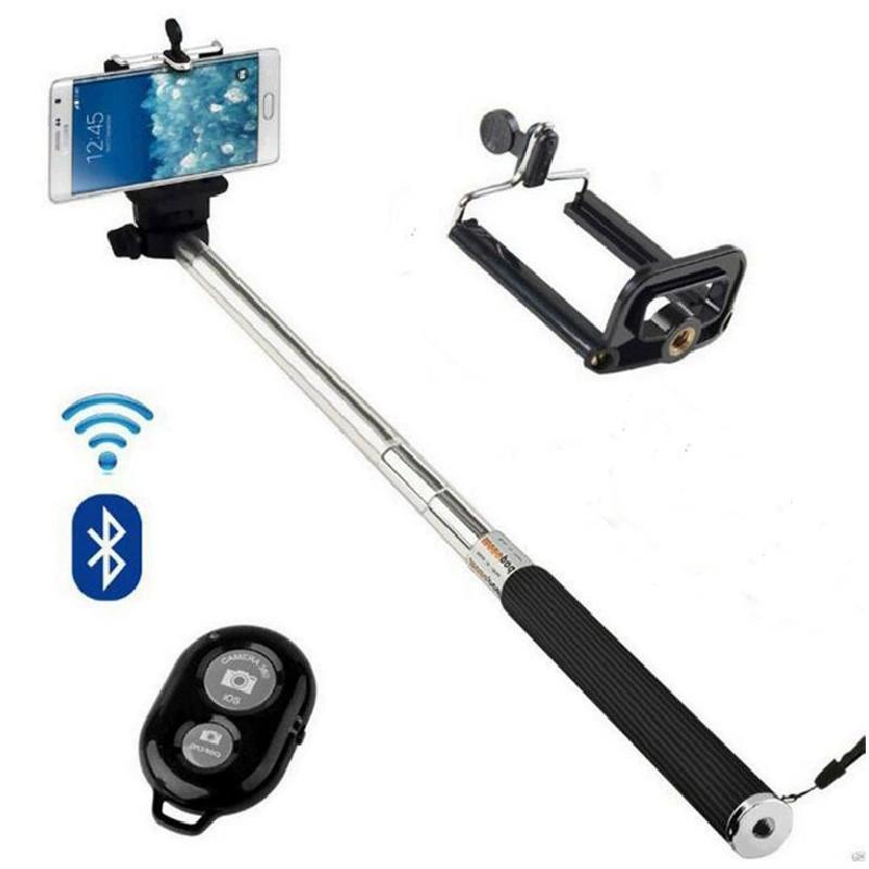 Extendable Stainless Steel Selfie Stick With Bluetooth Remote Control Outdoor