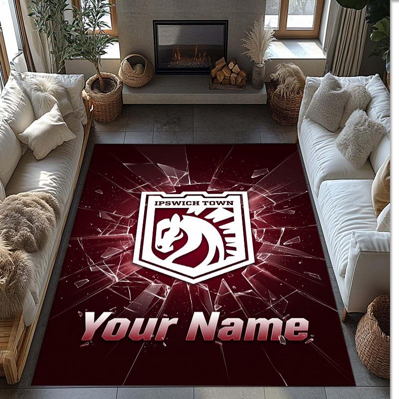 Ipswich Town Printed Crystal Velvet Rug Non‑Slip Crystal Velvet Carpet For Sofa Bedroom Indoor Home Decoration