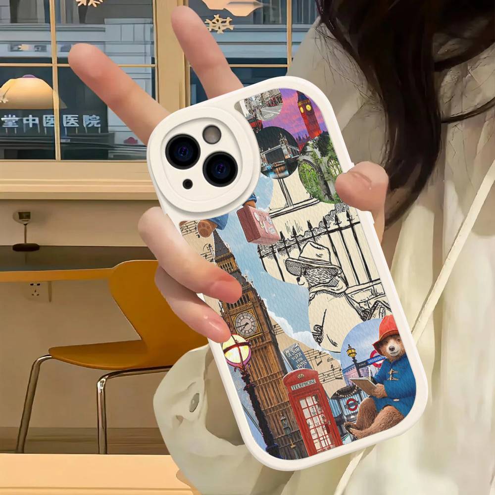 

P-Paddington Bear Phone Case For IPhone 15 14 13 12 11 16 Pro Max Plus Leather Soft Cover iphone 13pro