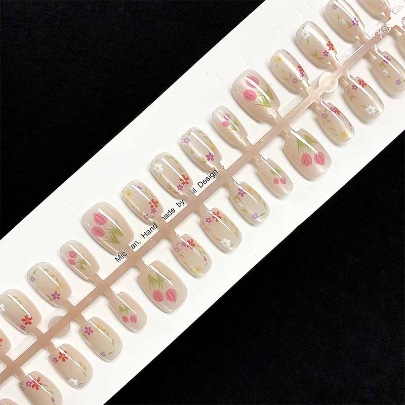 10/30 Stück Frische Blumen Aufkleber Nägel Handgemacht Kurz Vollabdeckung Nagelspitzen Tragbar Damen Falsche Nägel Maniküre Dekoration