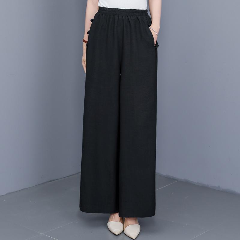Casual Black Wide Leg Pants for Women Summer Clothes Plus Size High Waist Woman Trousers
