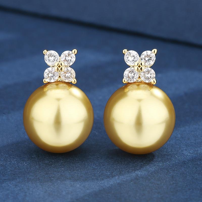 Autumn And Winter Jewelry Copper Bottom Gold-Plated Inlaid Golden Pearl Daily Set 14-12Mm