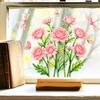 Static Glass Sticker, Soft Roses Decal with Dragonflies And Butterflies, No Glue Waterproof Sunproof Window Film for Bedroom Living Room Balcony