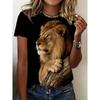 Fashion Women's Crew Neck Short Sleeve 3D Animal Color Printing Animal Short Sleeve Crew Neck T-Shirt