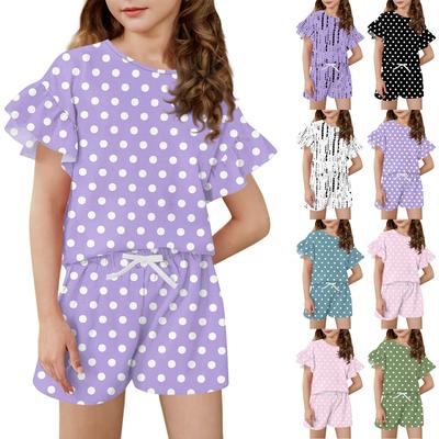 Girls' Summer Outfit Ruffle Sleeve Top And Shorts Clothing Set Lightweight Casual Two Piece