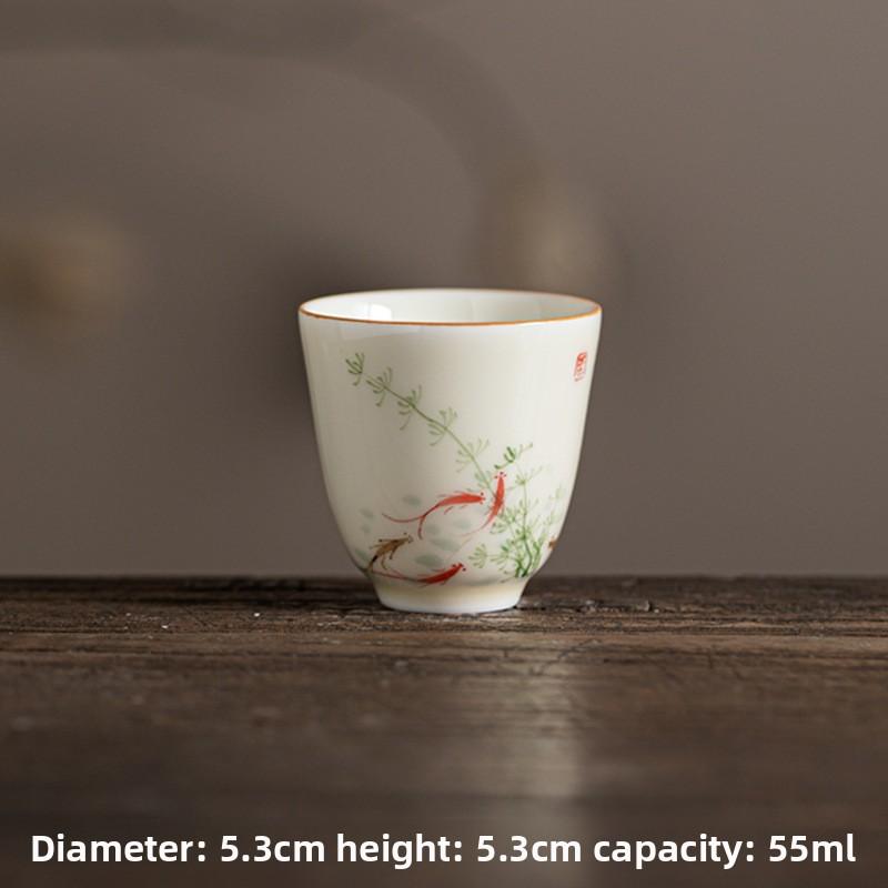 

Honey Glazed Underglaze Hand Painted Ceramic Tea Cup with Lotus Bamboo Orchid Fishing Scene Aroma Concentrating Cup 55ml