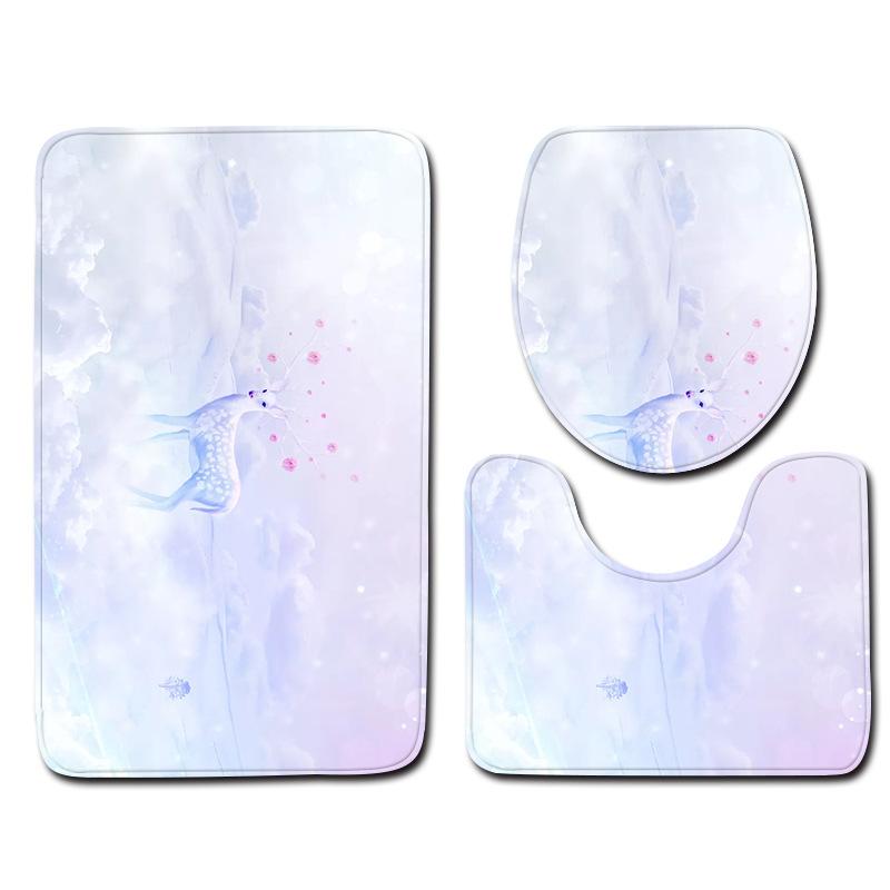 3D Elk Sanitary Toilet Three-Piece Floor Mat Door Mat Bathroom Carpet